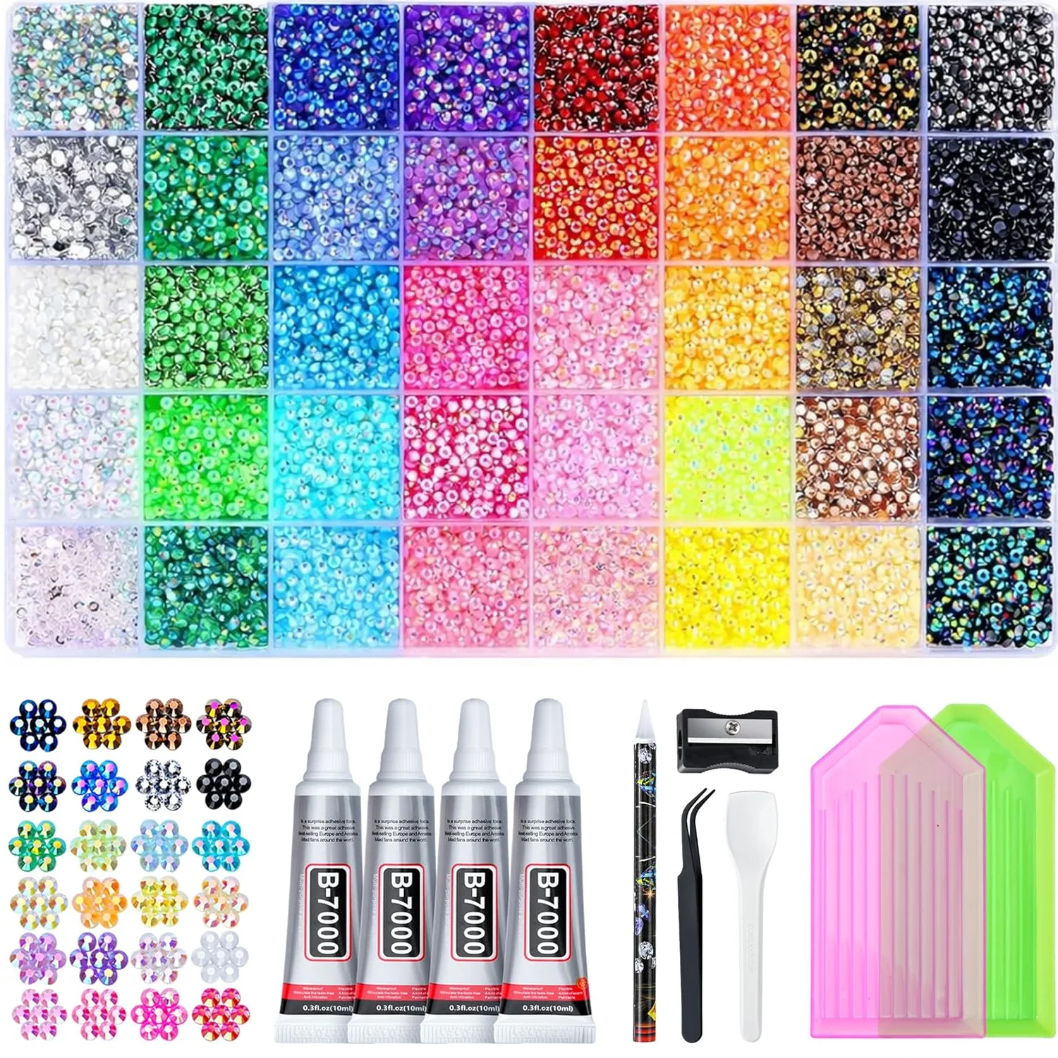 40-teiliges Harz-Strass-Set, Mehrfarbige 3mm Flache Strass-Steine, All-in-One Dekorations-Kit für DIY Kunst & Handwerk Geschenke