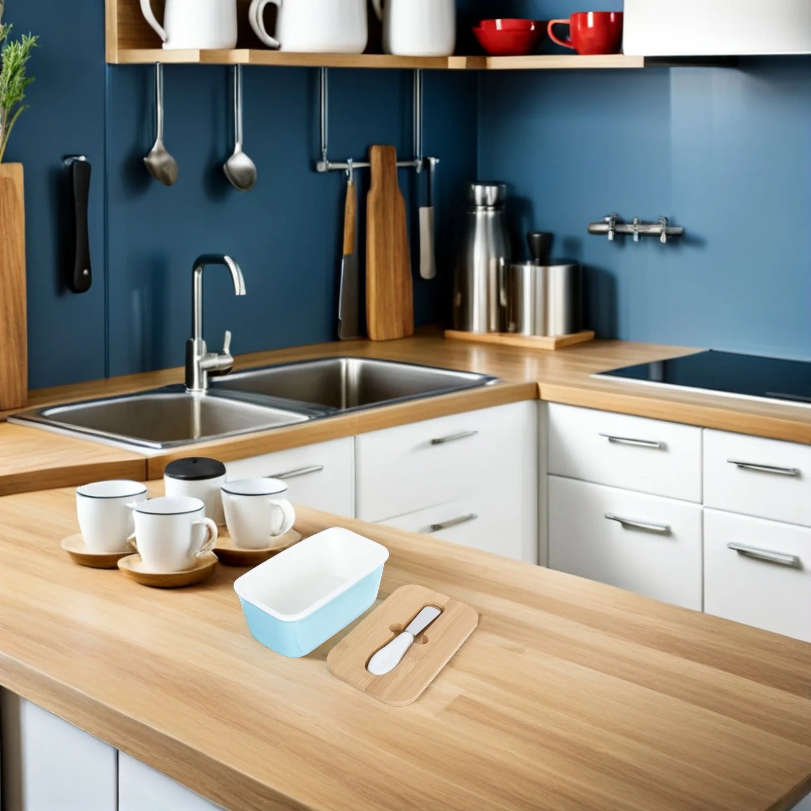 

600Ml Counter Top Butter Keeper Ceramic Box with Included Spatula for Easy Serving Sealed Storage for Homemade Butter and Cheese