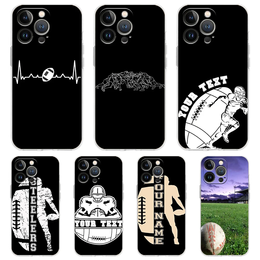 For iPhone 15 14 13 12 mini 11 Pro Max XS X XR SE 7 8 Plus Silicone Clear Cover Rugby Ball Luxury Phone Case