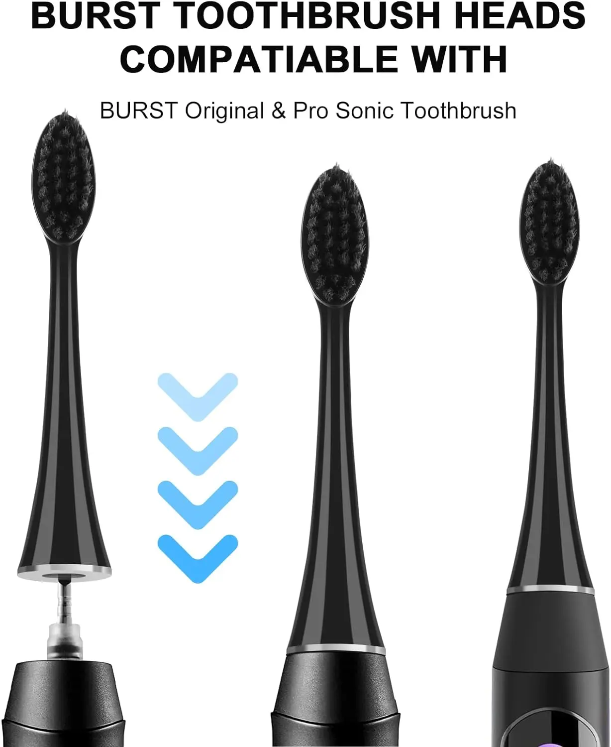10pcs Replacement Brush Heads for Original Burst Pro Sonic Electric Toothbrush Soft Charcoal Bristles Refill with Dust Cover Cap