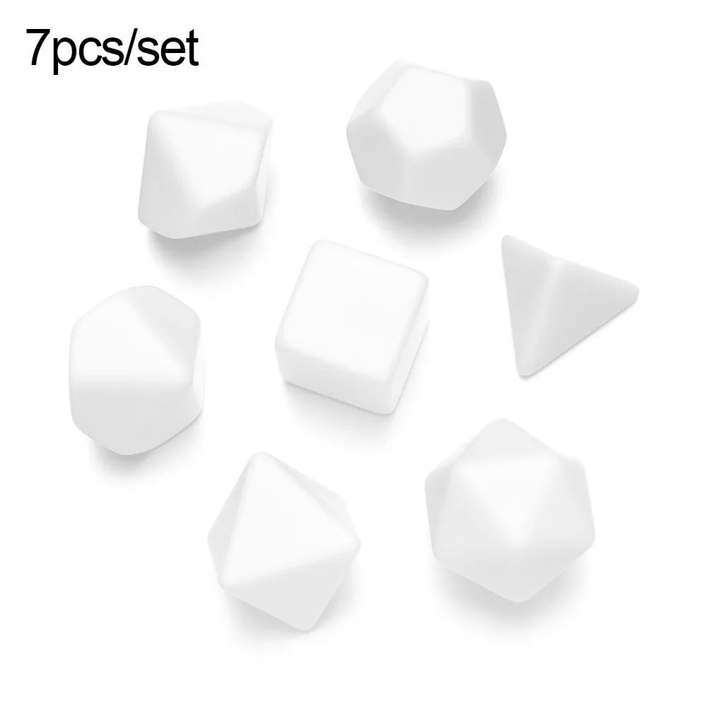 7 Pcs Set of Black White Blank D20 D12 D10 D8 D6 D4 Polyhedral Dice Kit for Kids DIY Engrave Print for Party Board Game DND TRPG