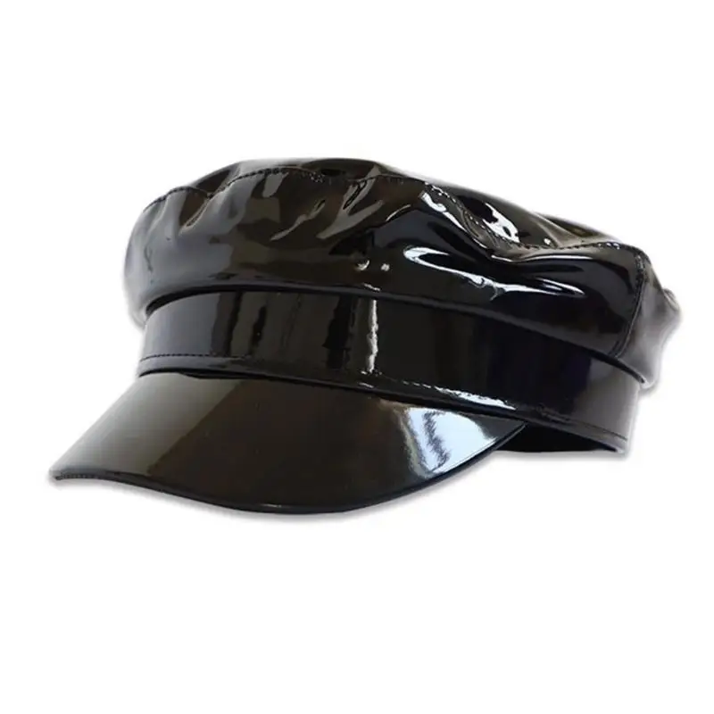 Handgefertigte Unisex Dunkle Baskenmütze Malermütze für Unisex Baskenmütze Cabbie-Mütze für Outdoor-Freizeit PU-Mütze Foto-Requisiten