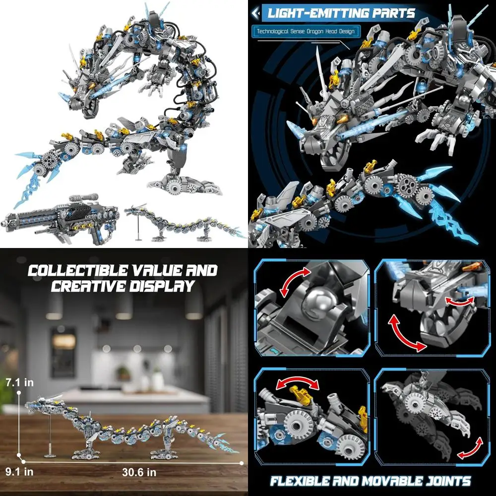 ชุดตัวต่อเครื่องกลมังกรสีเทาแบบสองรูปแบบ 1,390 ชิ้น เหมาะสำหรับการสะสมและจัดแสดงสำหรับวัยรุ่นและผู้ใหญ่