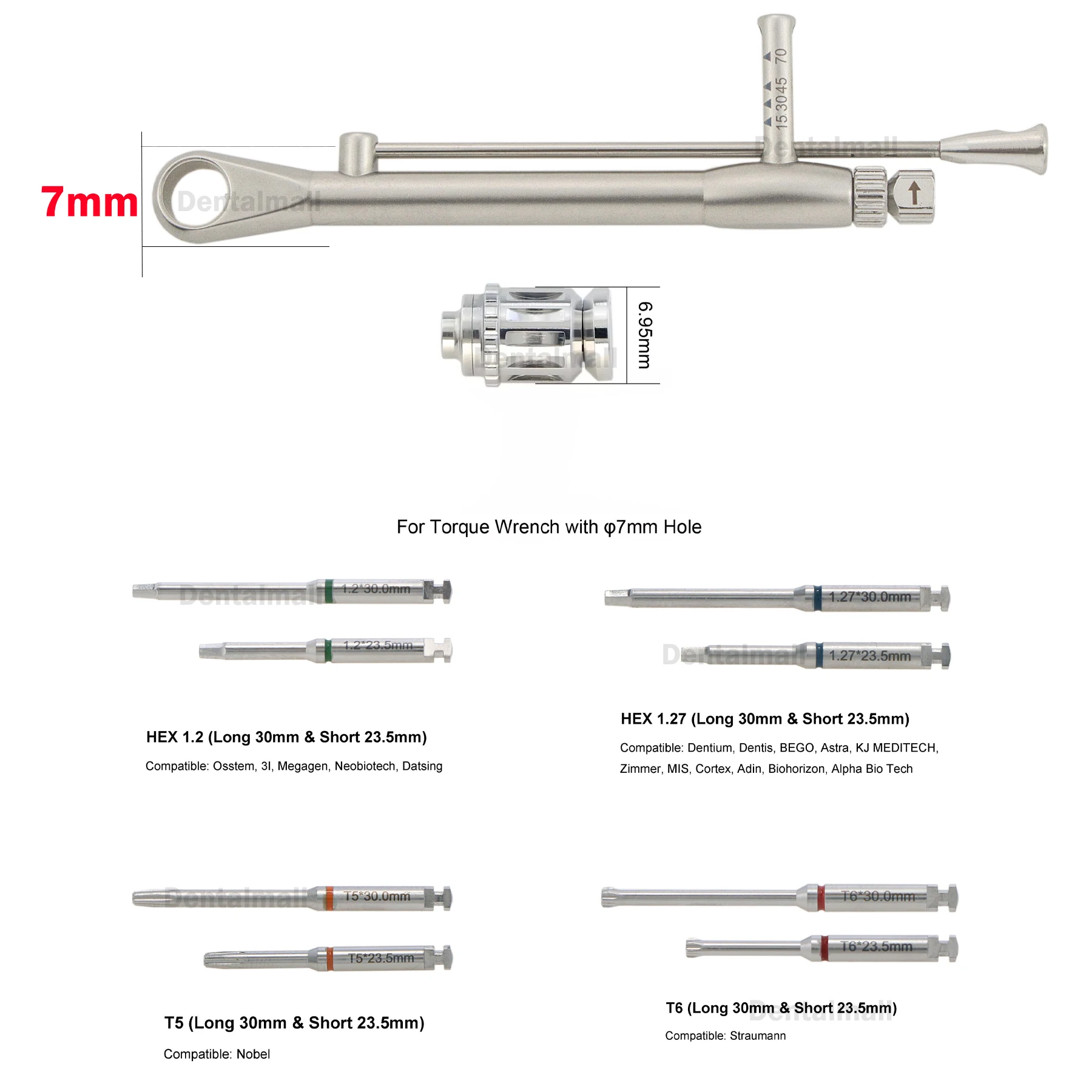 

Dental Universal Implant Screwdriver Drivers Latch Long ＆ Short 7mm Ratchet Torque Wrench Adapter