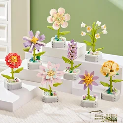 Perpetual Bouquet Tulip Flower Lilac Building Block 3D Model Home Decoration Plant Potted Assembly Bricks Valentine Child Gifts