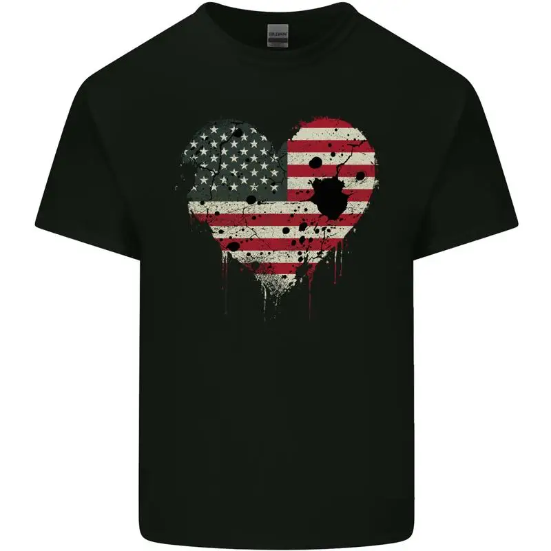Love USA Flag Independence Day American Mens Cotton T-Shirt
