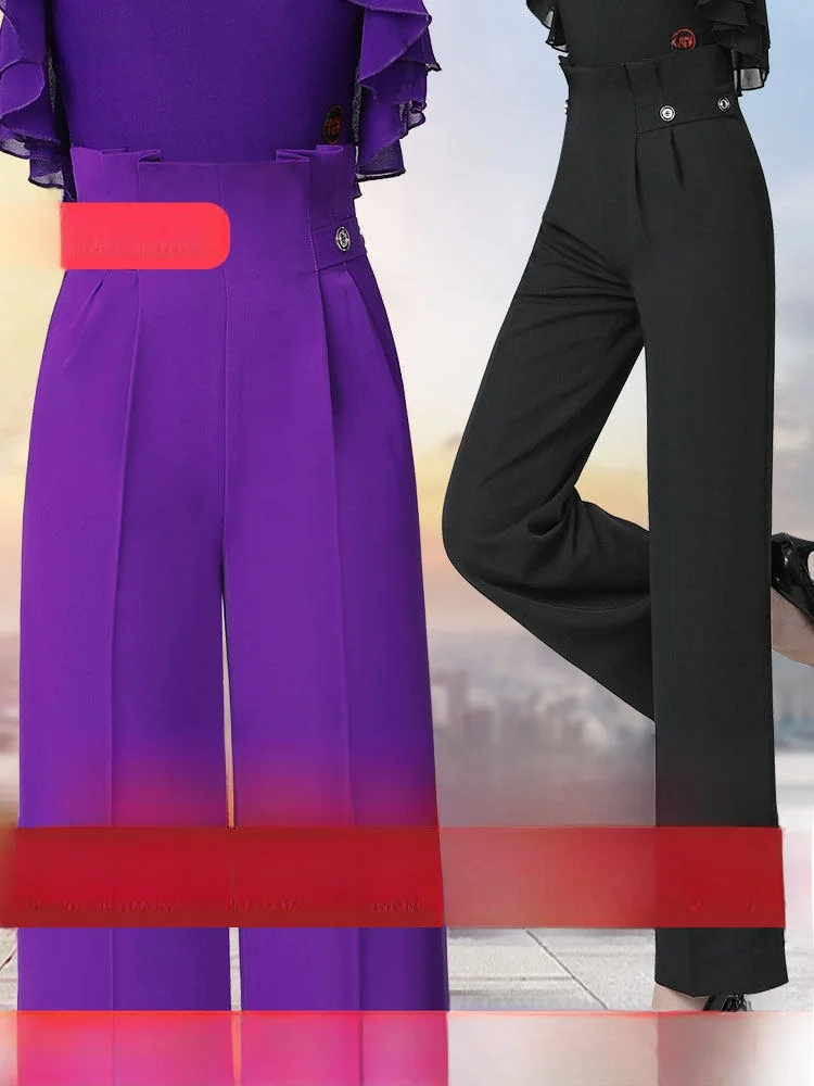 Dantuo Premium Latin Dance Pants Women's Fashioned Ruffle Waist Straight Leg Modern Pants Suitable for All Seasons