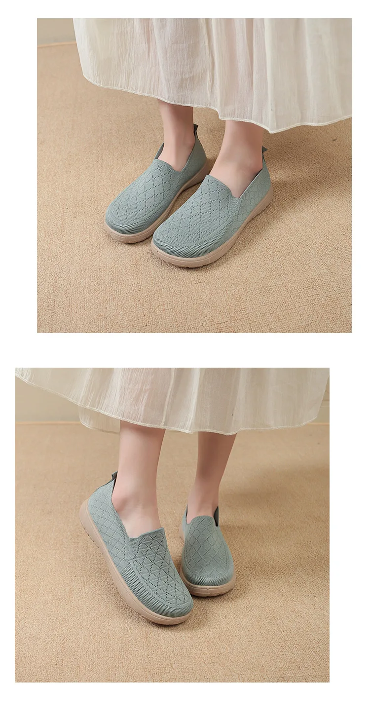Damen Slip-On Schuhe im Stil von alten Peking-Stoffschuhen, atmungsaktive, gewebte, flache Schuhe, weich, rutschfest, bequem, zum Gehen, für Mütter, lässig, alltagstauglich, leichte Sneaker – Detail 16