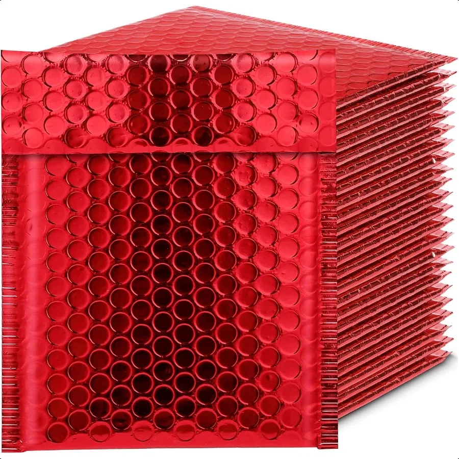 

25 Pack Red Metallic Bubble MailersCushioning Padded Envelopes Waterproof Self Adhesive Padded Mailing Envelopes Shipping Bag f