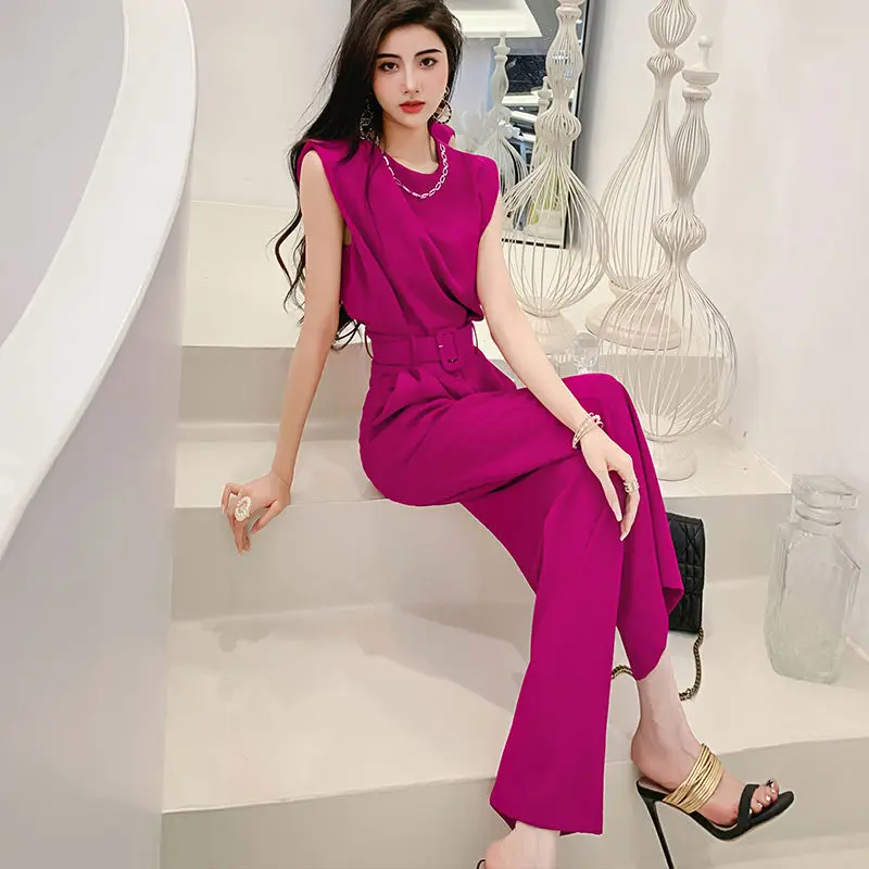 Women Summer Tops Vest Sleeveless Tees and Solid Pants Wide Leg Full Long Pant Big Large T Shirts Suit Loose Casual Sets G382