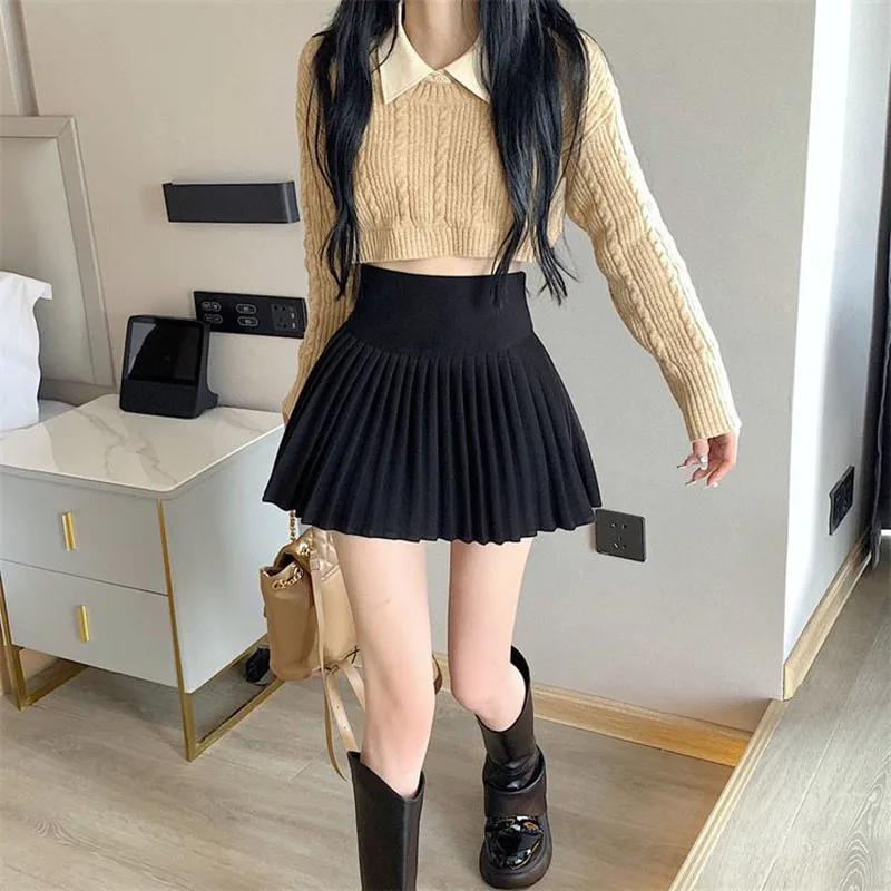 Lucyever High Waist Pleated Skirt Women Korean Fashion Streetwear Mini Skirts Ladies Sweet Preppy All-Match A Line Skirts Woman