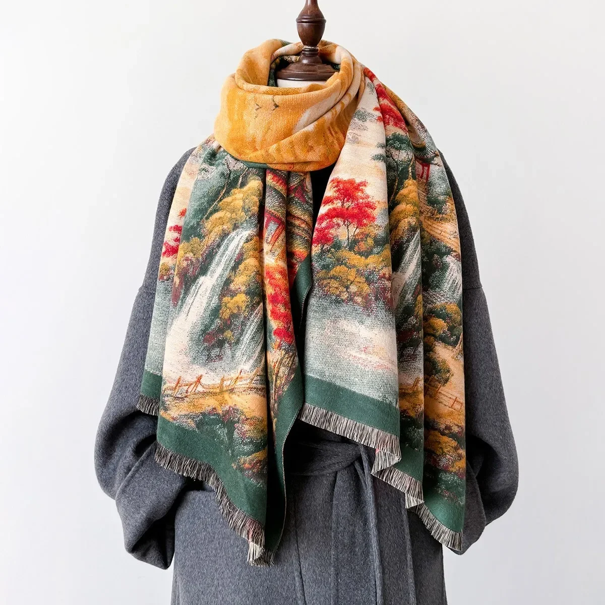 

Scenery Painting Cashmere Scarf Women Winter Thick Warm Travel Blanket Shawl Wrap Bufanda 2024 New Poncho Echarpe Pashmina