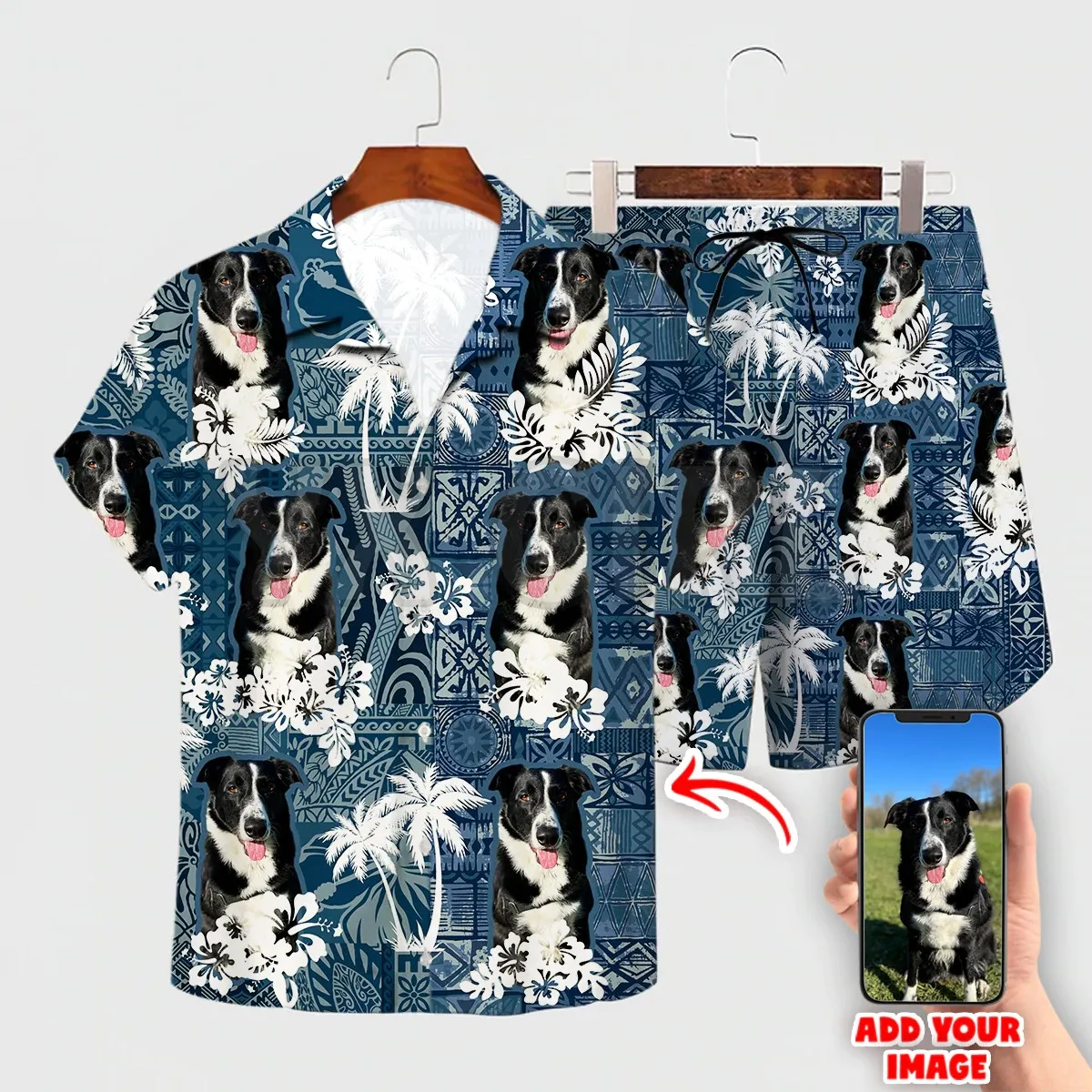 

Pet Custom Photo Hawaiian Set 3D All Over Printed Hawaii Shirt + Beach Shorts Men For Women Funny Dog Sunmmer Clothes