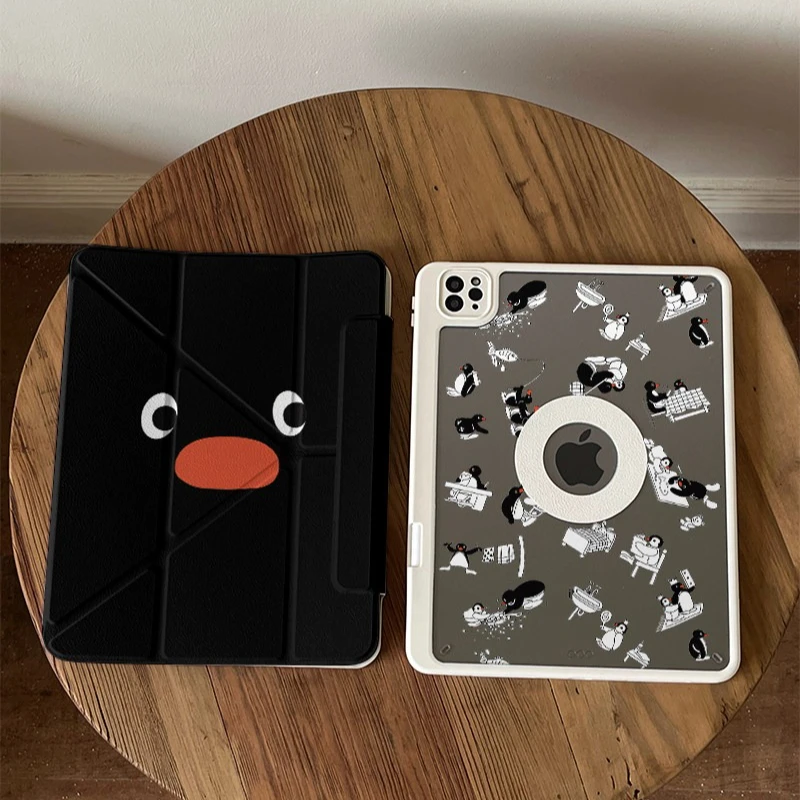 Cute Penguin Magnetic Buckle 720° Magnetic Ring Tablet Case for IPad Pro12.9 13 M4 M5 Case 8.3 9.7 10.2 7th-11th Air8