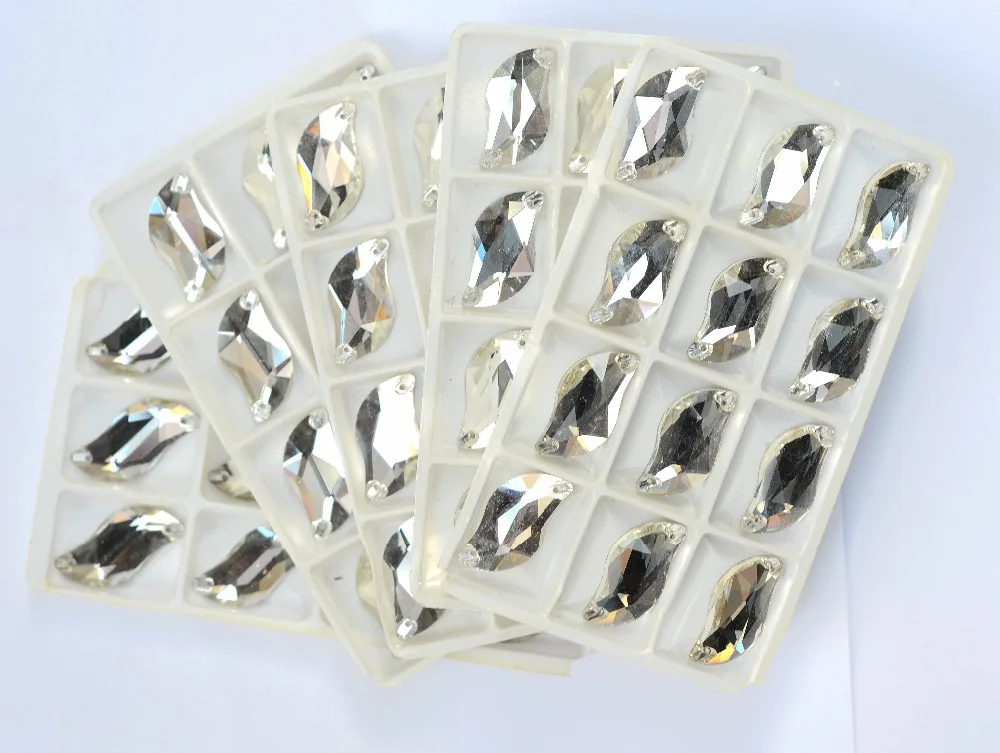 All Size Glass Crystal S shape Sew On Stones Shiny Crystal Clear Flatback 2 holes 6*12mm,10*20mm,15*30mm Sewing Jewelry Beads