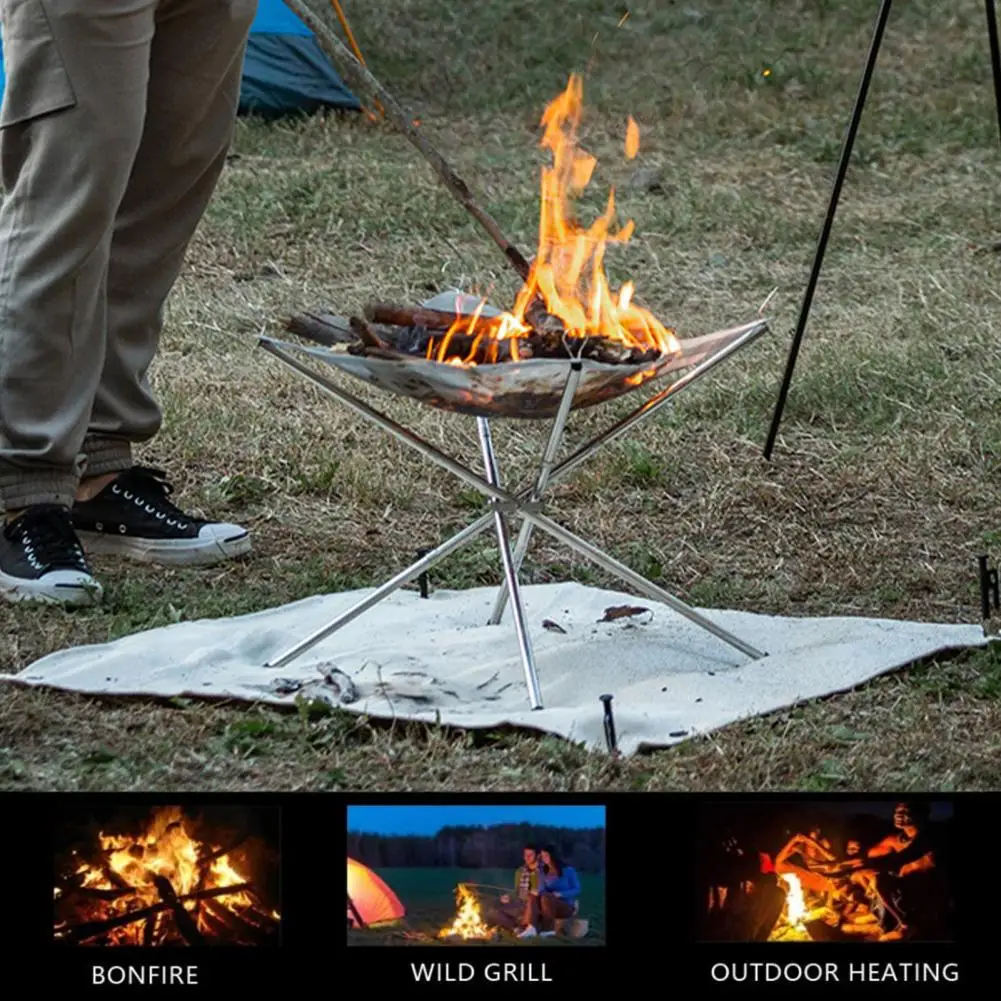 Folding Firepit, Stainless Steel Grill Mesh, Collapsible Outdoor BBQ Grill Easy Setup For Camping Picnic With Carrying Bag