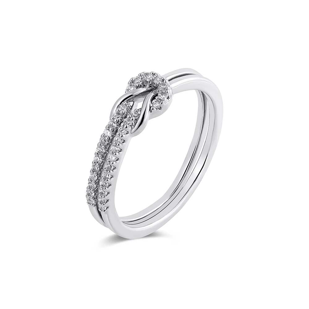 Silver Color Double Layer Kont Rings for Women Girls Tiny Cubic Zircon Stackable Finger Ring Engagement Jewelry Gift for Her