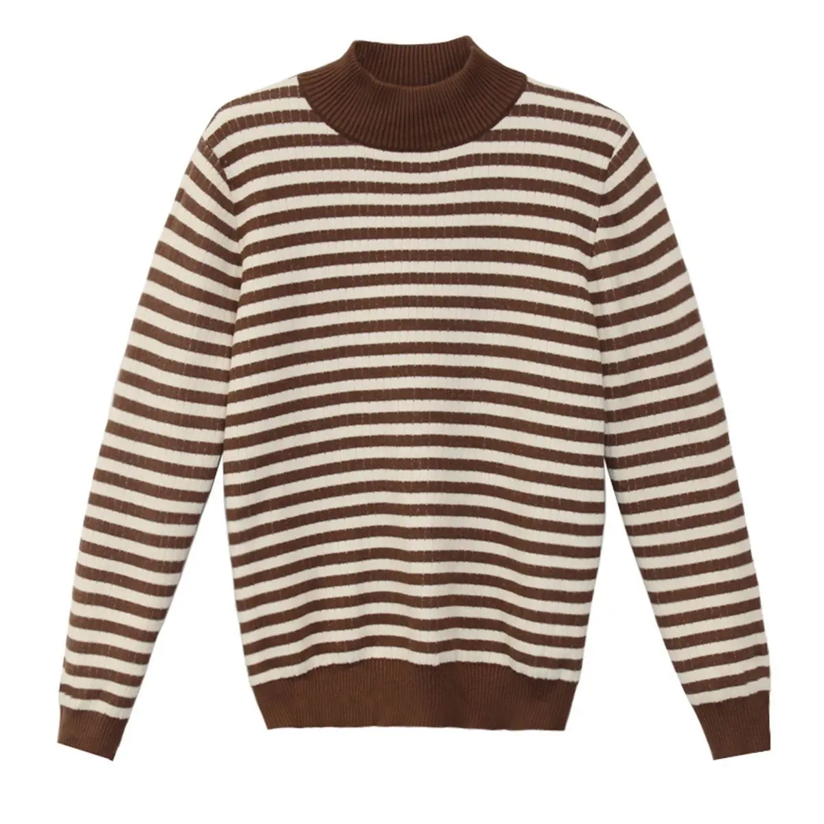 2024 Women\'s Turtleneck Stripe Velvet Thicken Sweaters Winter Slim Warm Knitted Tops Casual Plush Fleece Lined Soft Pullover