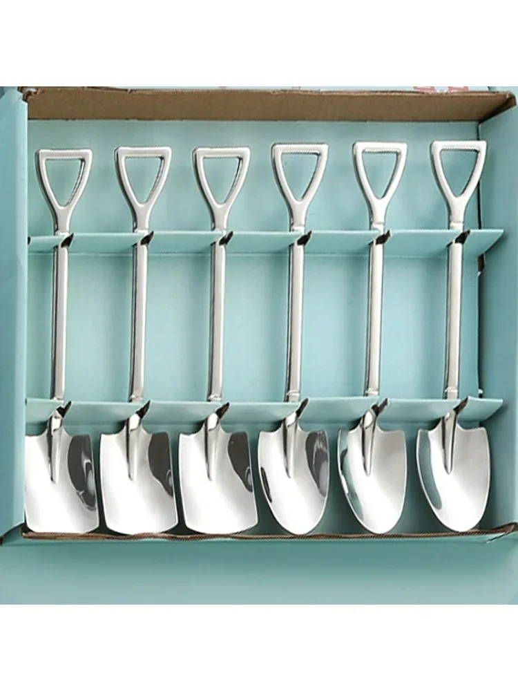 6/1x ensemble de cuillères à pointe de pelle en acier inoxydable cuillère à thé café crème glacée Dessert pointe cuillères couverts vaisselle ensemble outils de cuisine