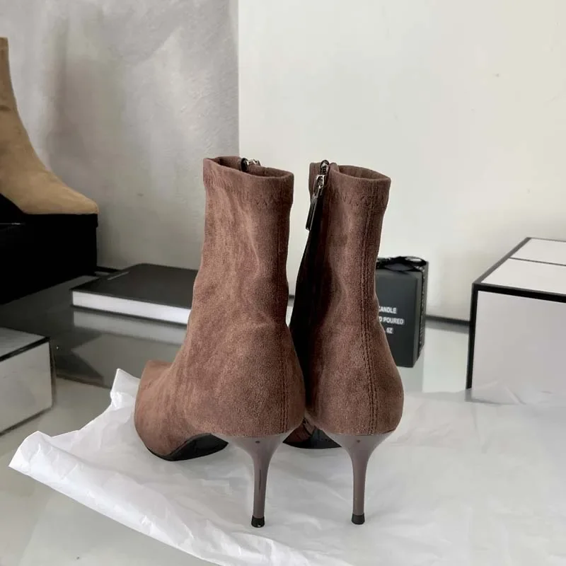 Eilyken sexy dünne niedrige Absätze spitze Zehen Stiefeletten Frau Party Schuhe Mode Frühling Herbst Reiß verschluss prägnante kurze Stiefeletten