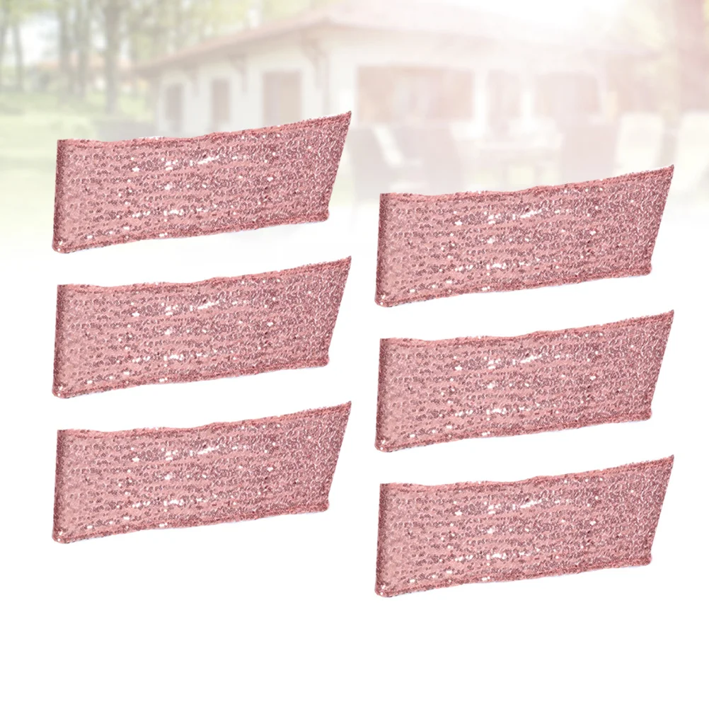 

12Pcs Chair Back Decorations Rose Golden Tulle Sashes for Celebration Decor Elastic Seat Bandage Chair Ribbon Sequins Strap