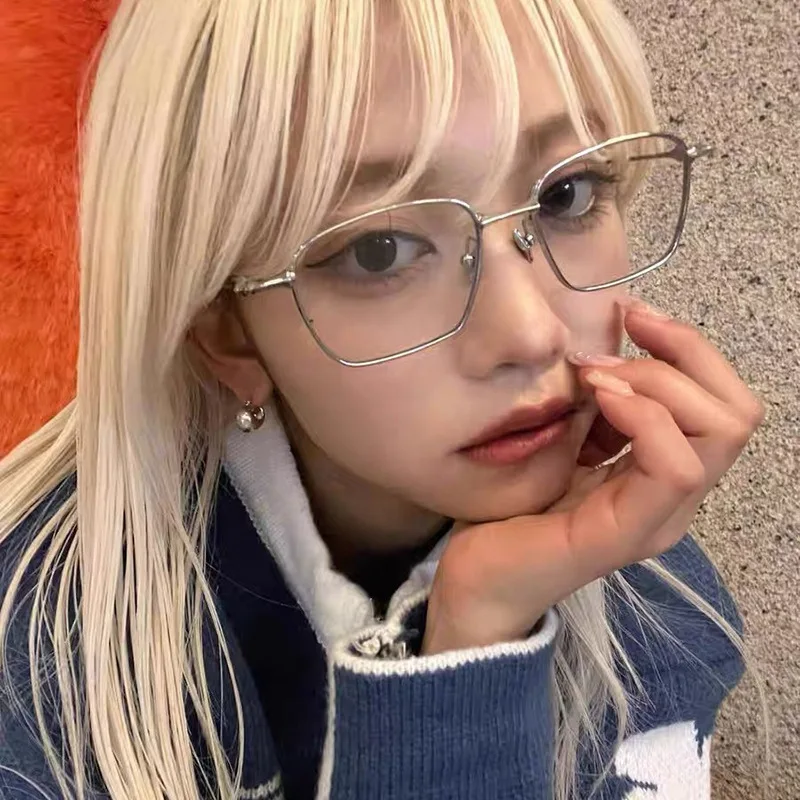 Simple style square metal decorative glasses, both men's and women's versions, anti-blue light glasses
