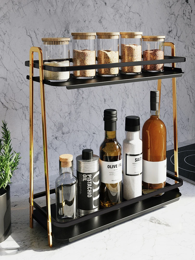 Multi-Layer Kitchen Storage Rack Punch-Free Countertop Multi-Functional Seasoning Storage Rack Oil, Salt, Sauce and Vinegar Rack