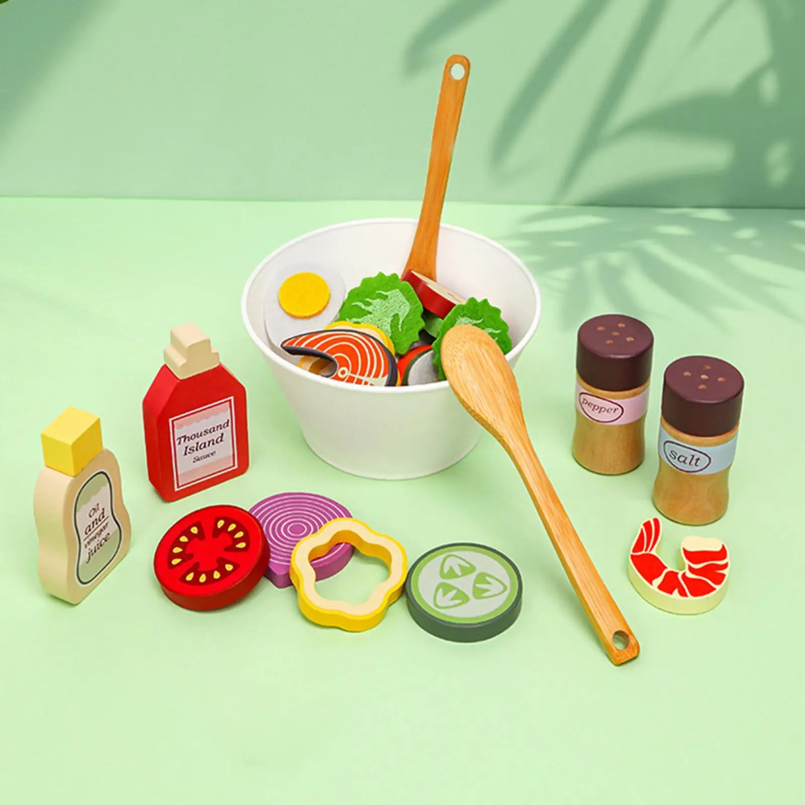 Wooden Play Salad Set Pretend Play Kitchen Toys Food Learning Role Play Montessori Pretend Salad Play for Interaction Party