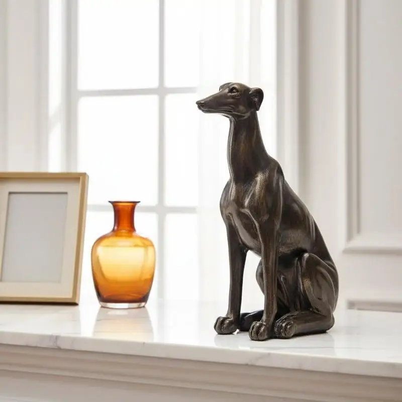Antique Bronze Resin Greyhound Dog Statue Sculpture Vintage Animal Figurine Home Decor Living Room Decorative Ornament
