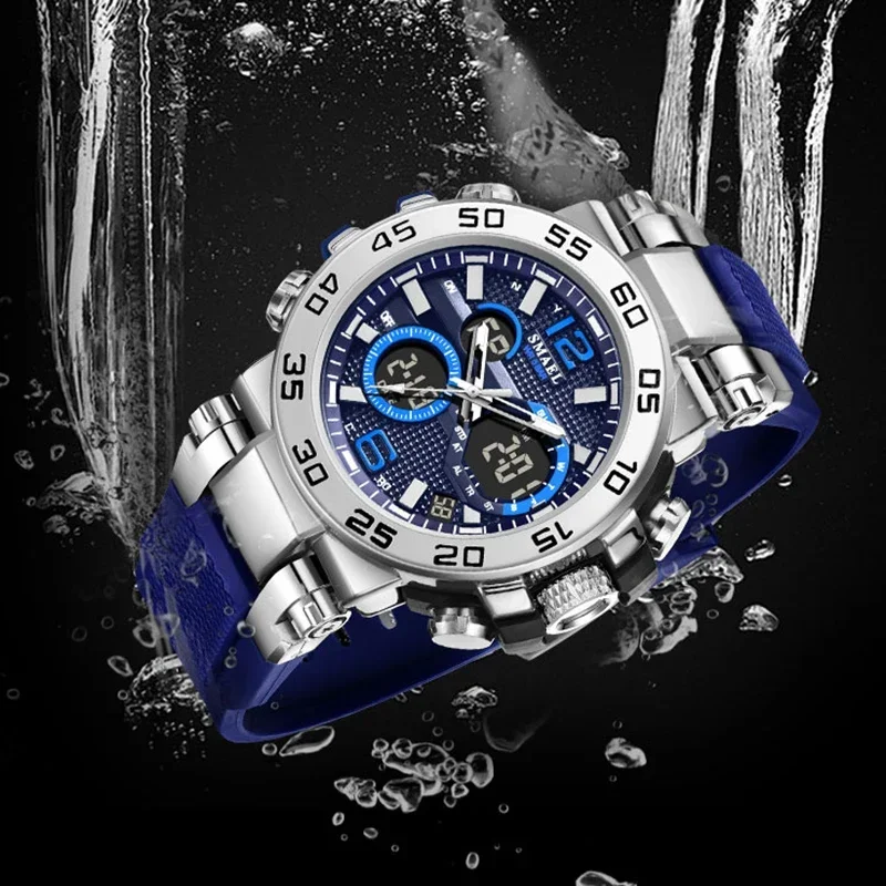 ساعة رياضية رقمية ليد للرجال ، مقاومة للماء 50 م ، منبه مزدوج الوقت ، علامة تجارية ،