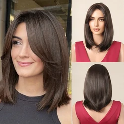Brown Black Short Layered Synthetic Wigs Ombre Wig with Bangs Lolita Cosplay&party wig for Women Girls Daily Use Heat Resistant