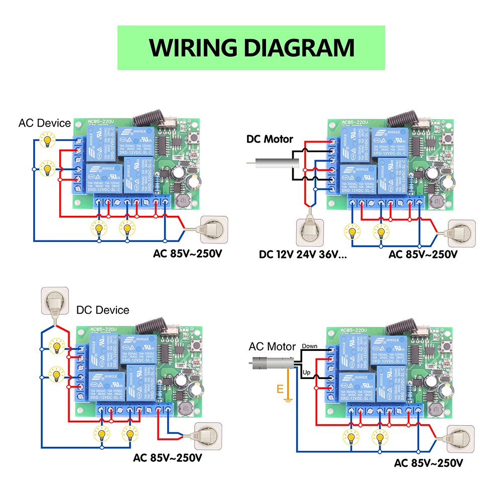 RF 433MHz Wireless Remote Control Switch AC110V 220V 10A 4CH Relay Receiver and 500m Transmitter for Gate Garage Door LED Motor