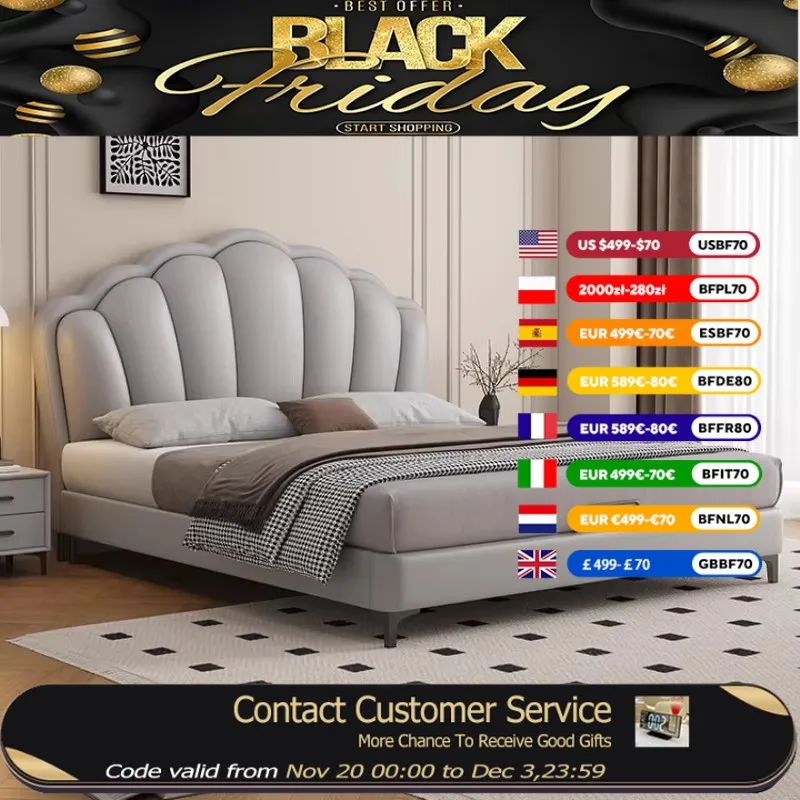 

Shelves Queen Size Double Bed King Size Villa Safe White Luxury Twin Bed Frame Headboard Platform Cama Box Casal Furniture Home