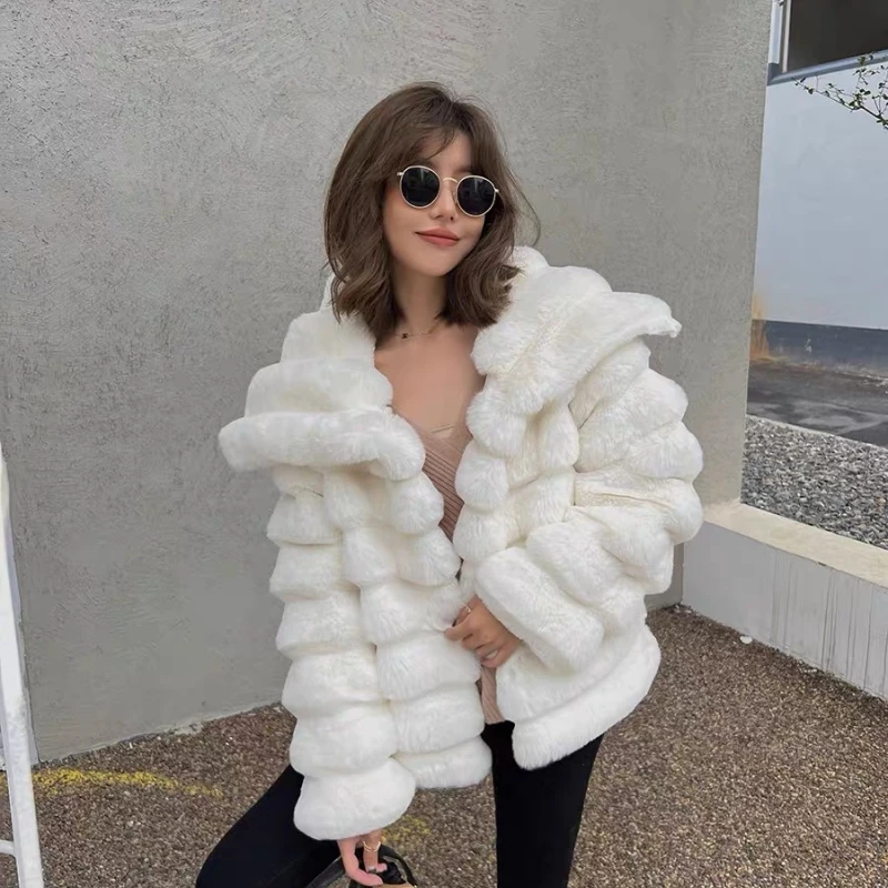 Korean Thick Faux Fur Jackets utumn Winter Luxury Turn Down Collar Faux Mink Fur Party Club Coat Vintage Solid Furry Outerwear