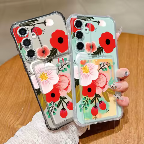 Card Big Red Flower Case Case For Samsung Galaxy S24 S23 S22 S25 Ultra S21 FE A52 A53 A14 A34 A15 A25 A35 A16 A36 A56 A55 A54 5G