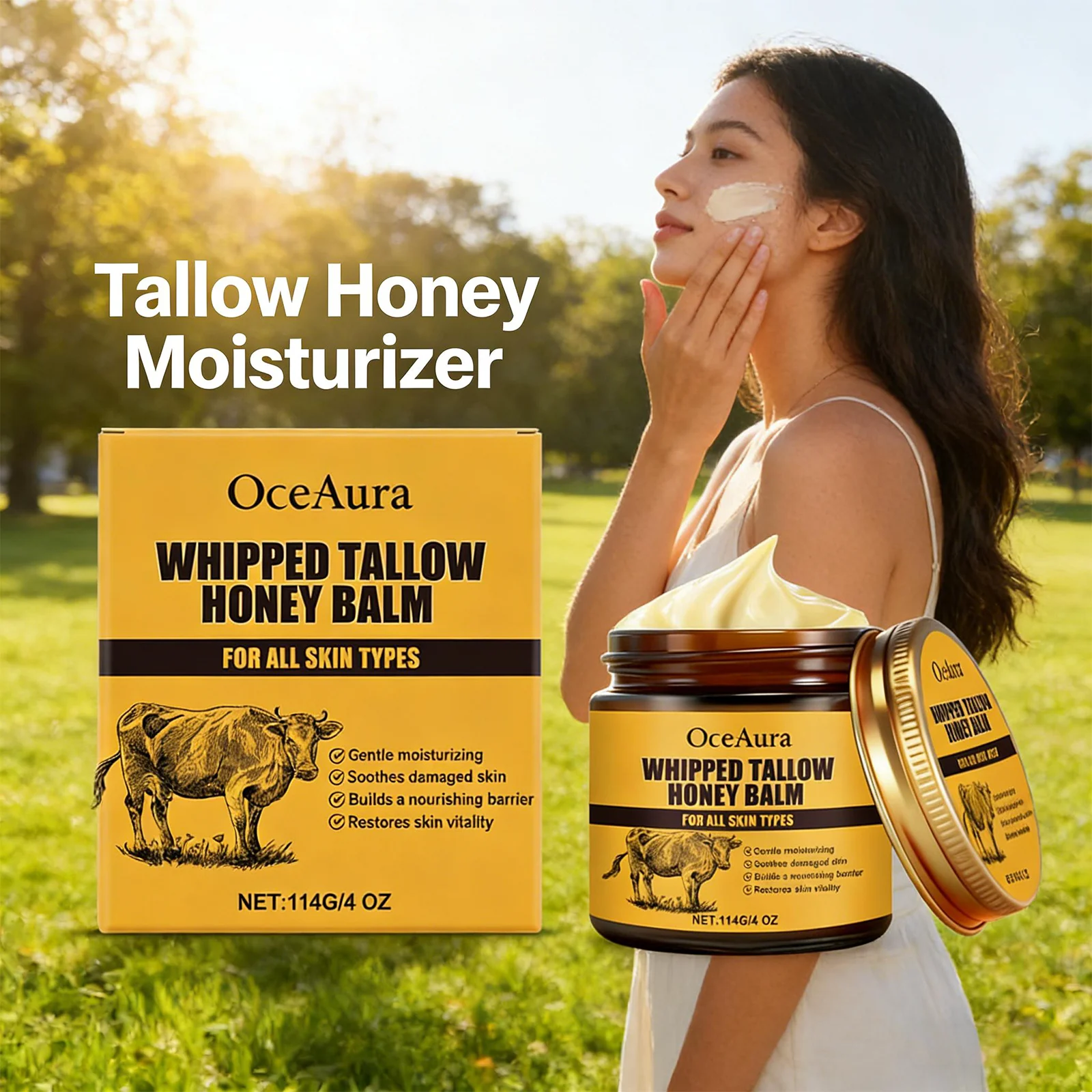 Bálsamo de miel Tallow de ternera, hidratación profunda, suave, cuidado de daños en la piel, reafirma las líneas finas, crema hidratante Facial rejuvenecedora