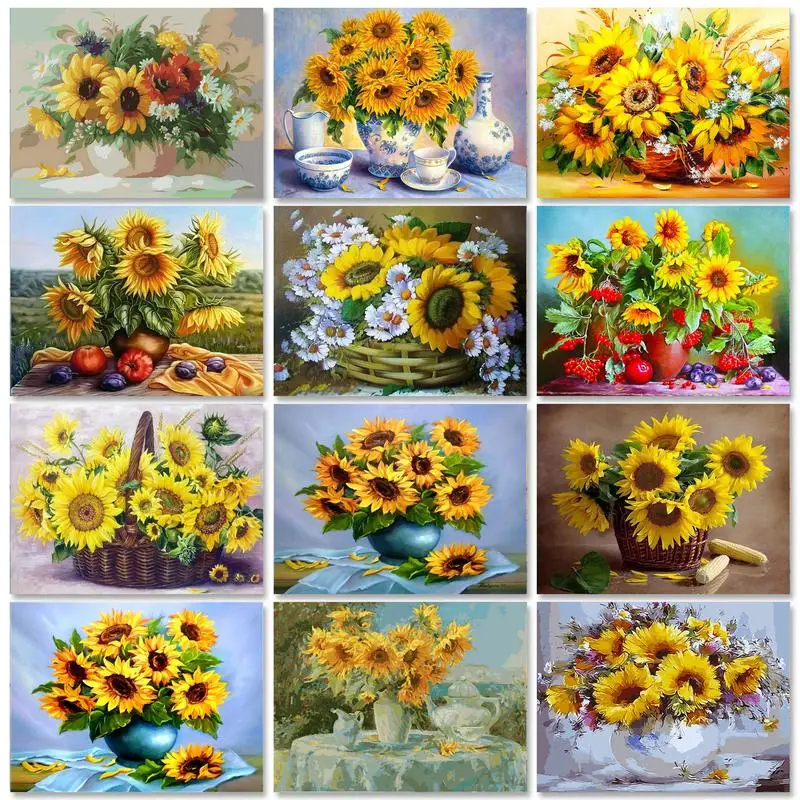 

GATYZTORY Acrylic Painting By Numbers Sunflowers Coloring On Numbers For Adults Gift Kill Time Picture Drawing Home Decors Diy C