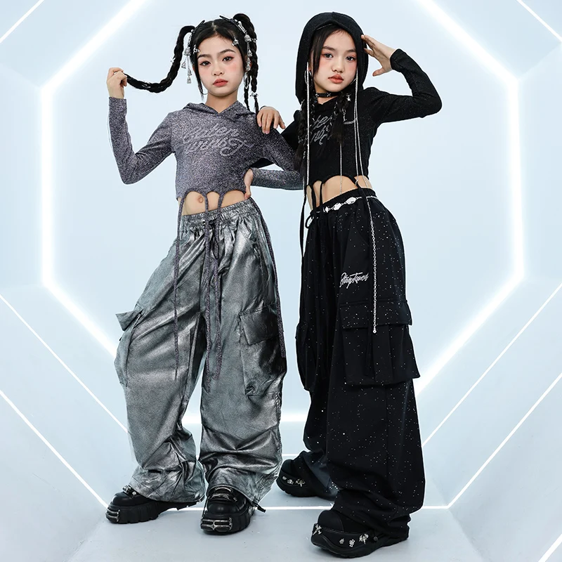 

Street Style Kids Girl Fashion Hip-Hop Dance Suit Hoodie And Pants Clothing Set Children Jazz Rap y2k Longsleeve Outfit Suit