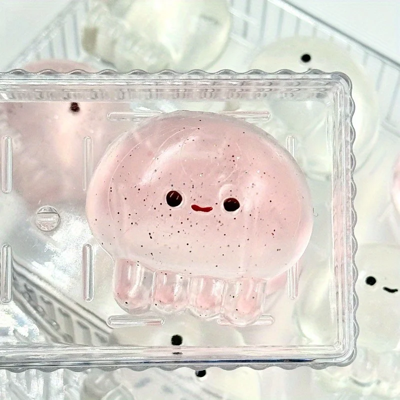 Brinquedo de aperto de polvo de cor de cristal transparente com brinquedo de polvo pequeno de rosto feliz, presente perfeito para festas e reuniões