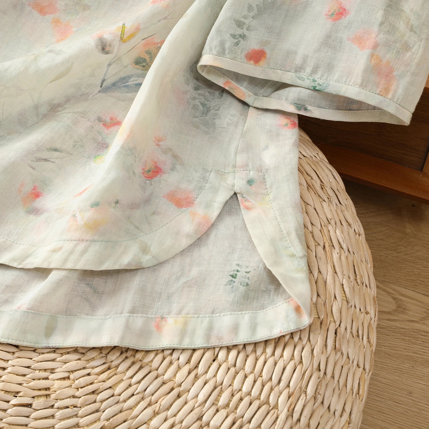 Summer Floral Cotton Linen ort Sve irt Women's Commute Casual Loose Fit Stand Collar Zen Sle Top Chinese New Sle