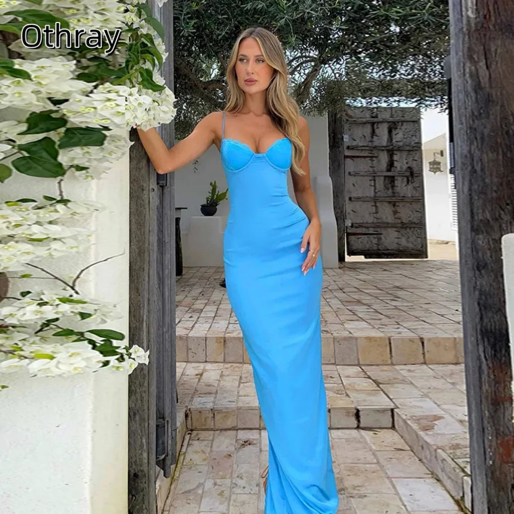 

Satin Spaghetti Straps Mermaid Lace Sleeveless Long Summer Dress Customized Floor-Length Slit Prom Dresses платье на выпускной