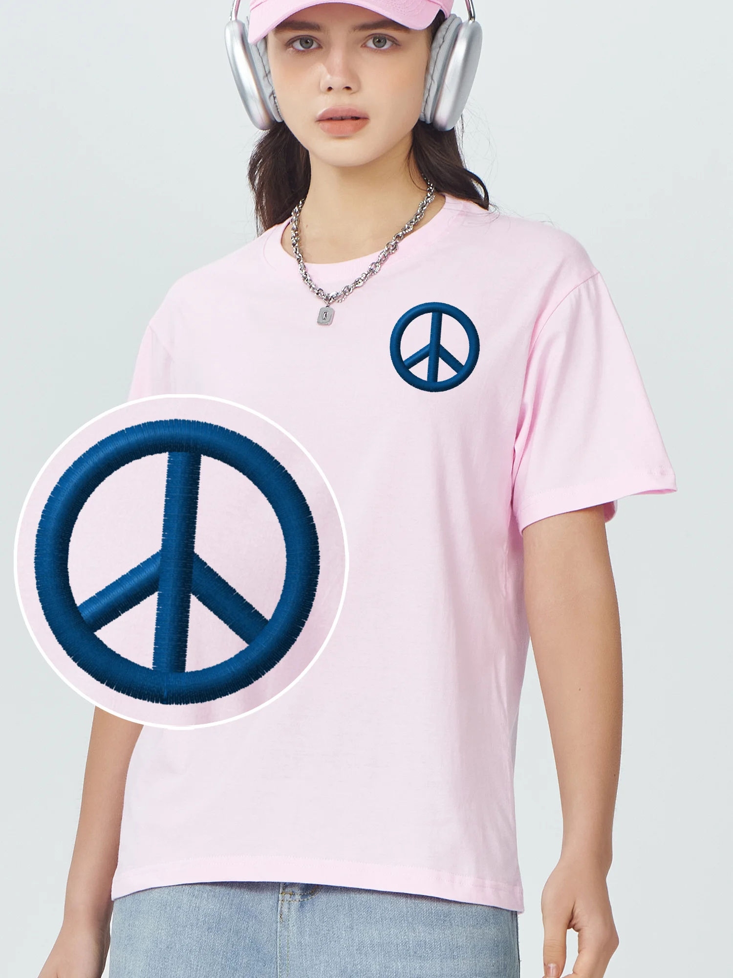 

Peace Symbol Tshirts Embroidered Tshirt Peace 100% Cotton Embroidery T-Shirts Funny Shirt T Shirt Men Classic