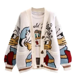 Disney 2022 Autumn and Winter New Lazy Style Loose All-match Thick Knitted Cardigan Hoodie Japanese Cartoon Sweater Jacket Women