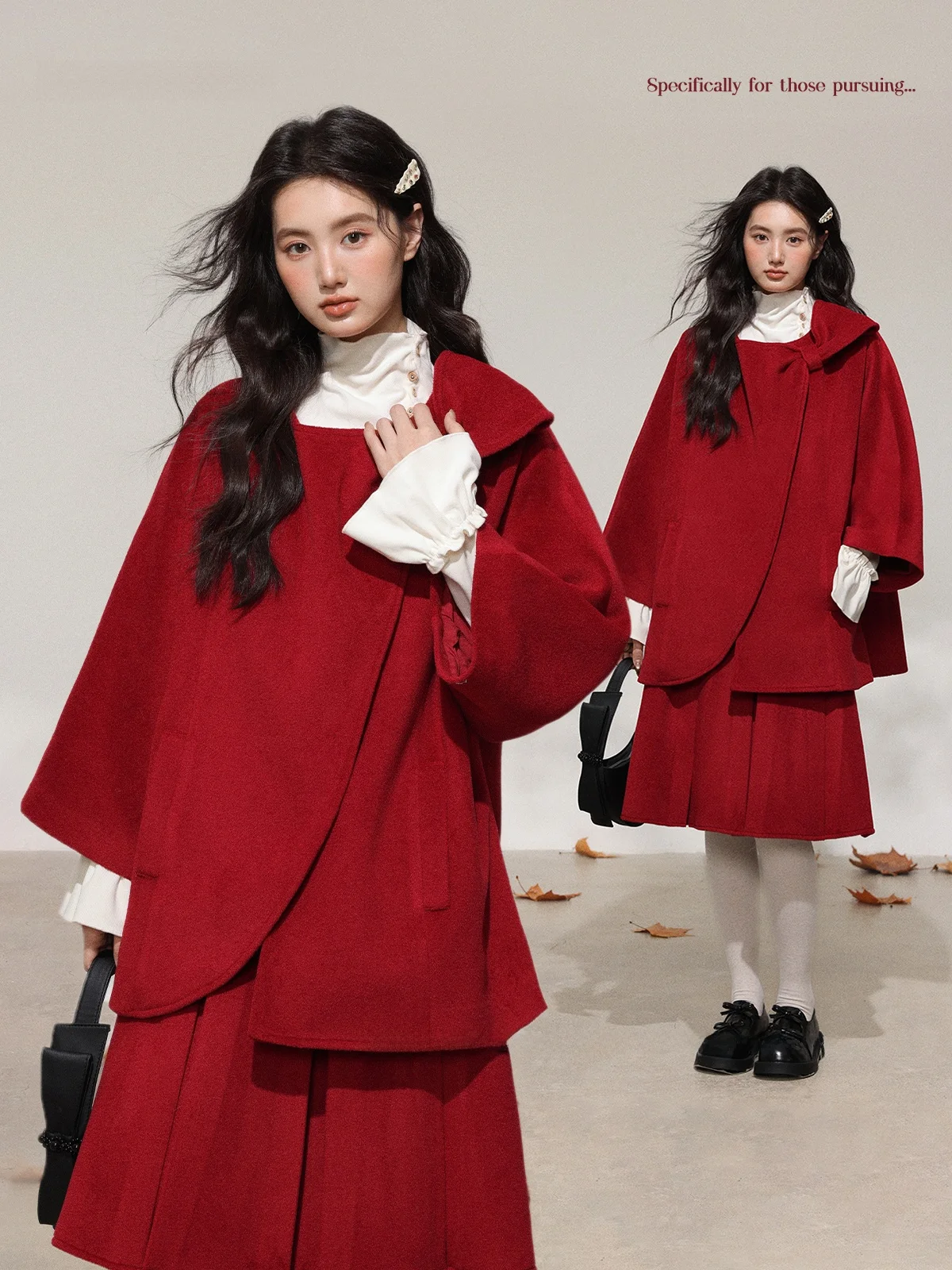 

Красное шерстяное пальто женское приталенное, новогоднее, больших размеров, зимнее, модное, плюс-сайз, с узлом, для повседневной носки