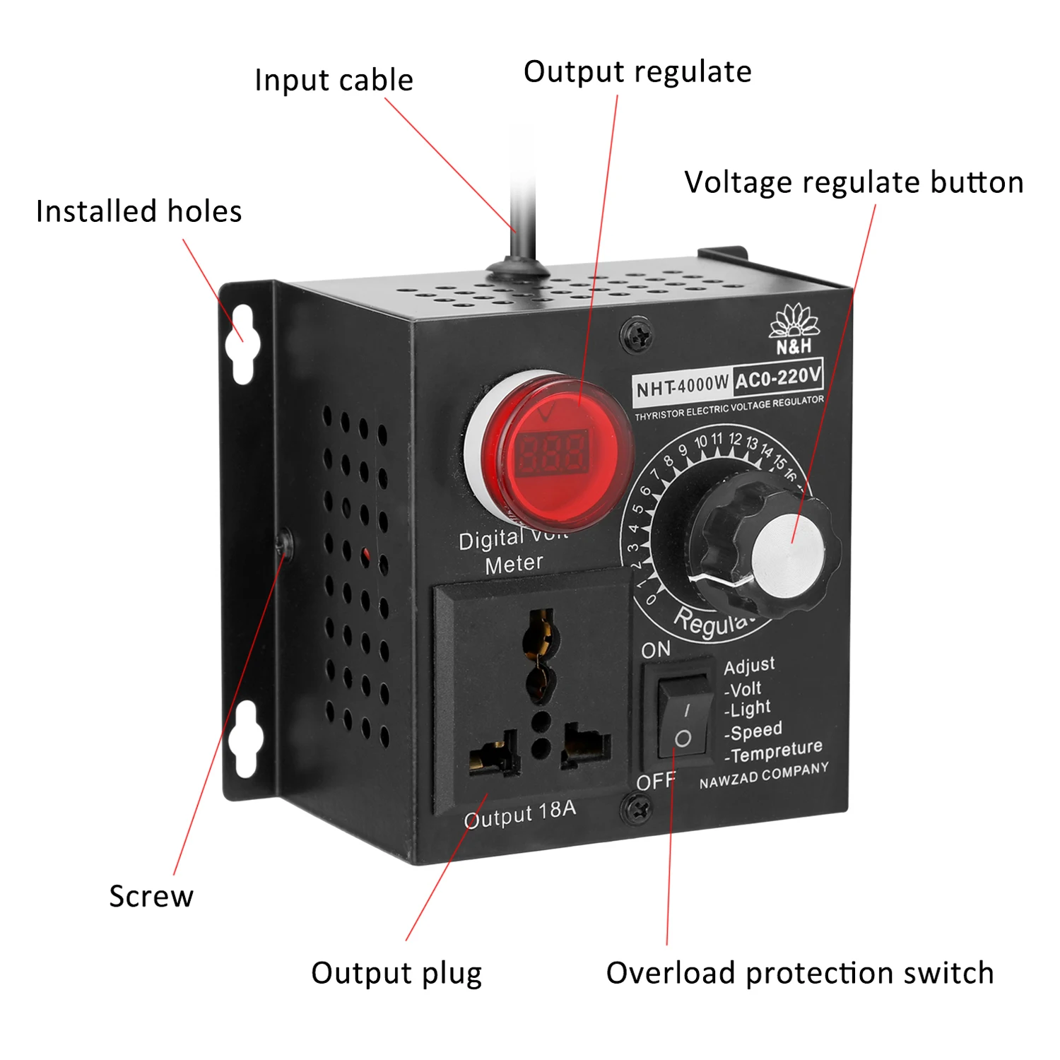 Spanningsregelaar Snelheid Temperatuur Lichtspanning AC 220V 4000W Verstelbare dimmer Compacte variabele spanningsregelaar