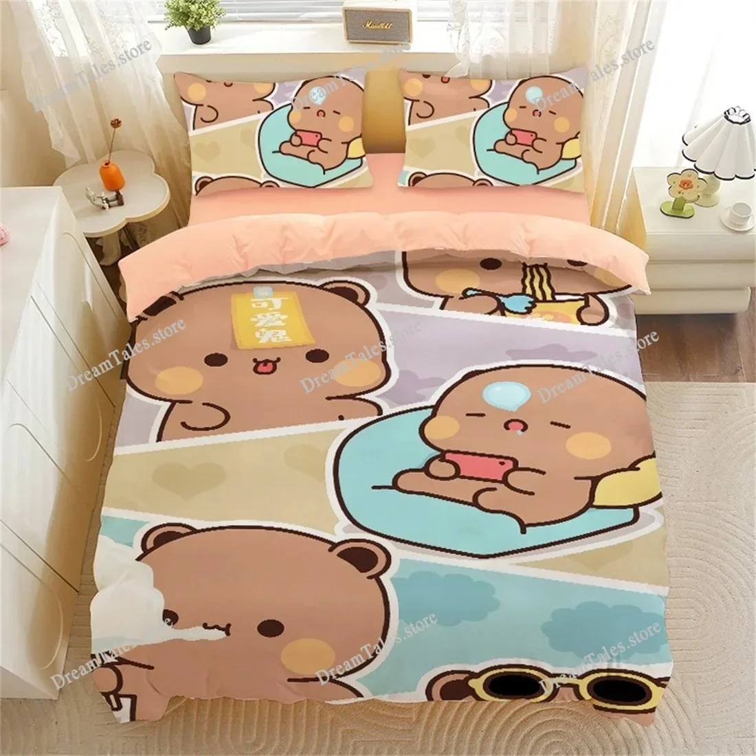 

Cartoon Bear Panda Duvet Cover, Cute Bubu Dudu Bear Bedding Set Soft Polyester 3D Digital Printed Duvet Cover and Pillowcase741