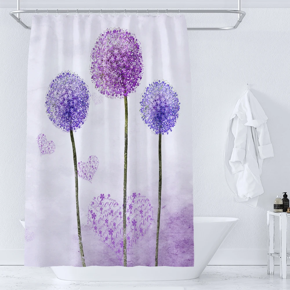 Purple lavender Flowers Printing Bathroom Shower Curtain Polyester Waterproof Bath Curtains Home Decoration Curtain with  Hooks