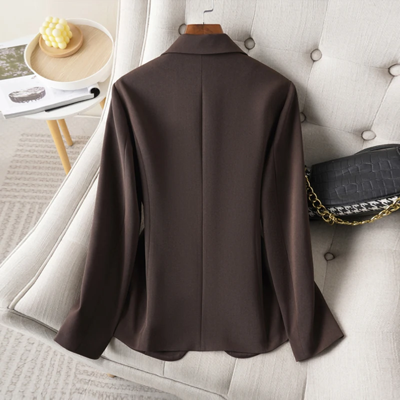 Brown Blazer for Women Spring and Autumn Workplace Style Versatile Casual, Long-Sleeved Small Suit Jacket