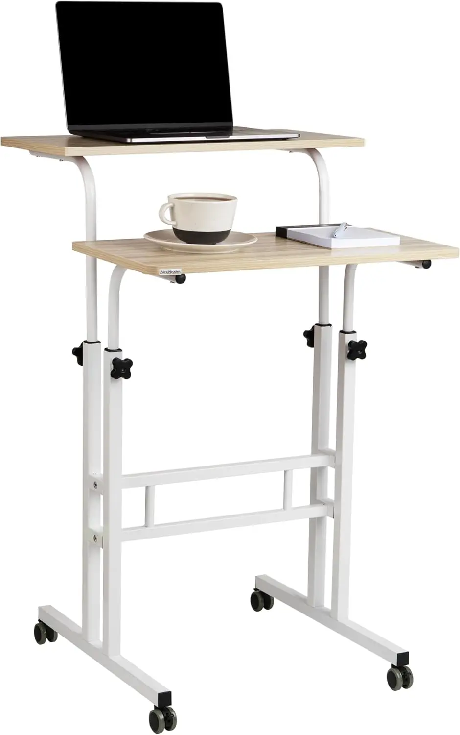 Adjustable Height Standing Desk with Wheels, Portable Laptop Workstation, Two-Tier Metal Frame in White
