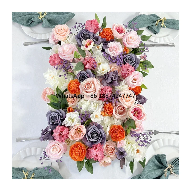 MYQ19 J5 Artificial Light Purple Orange Rose Flower Wall Wedding Decoration Banquet Customization New Design